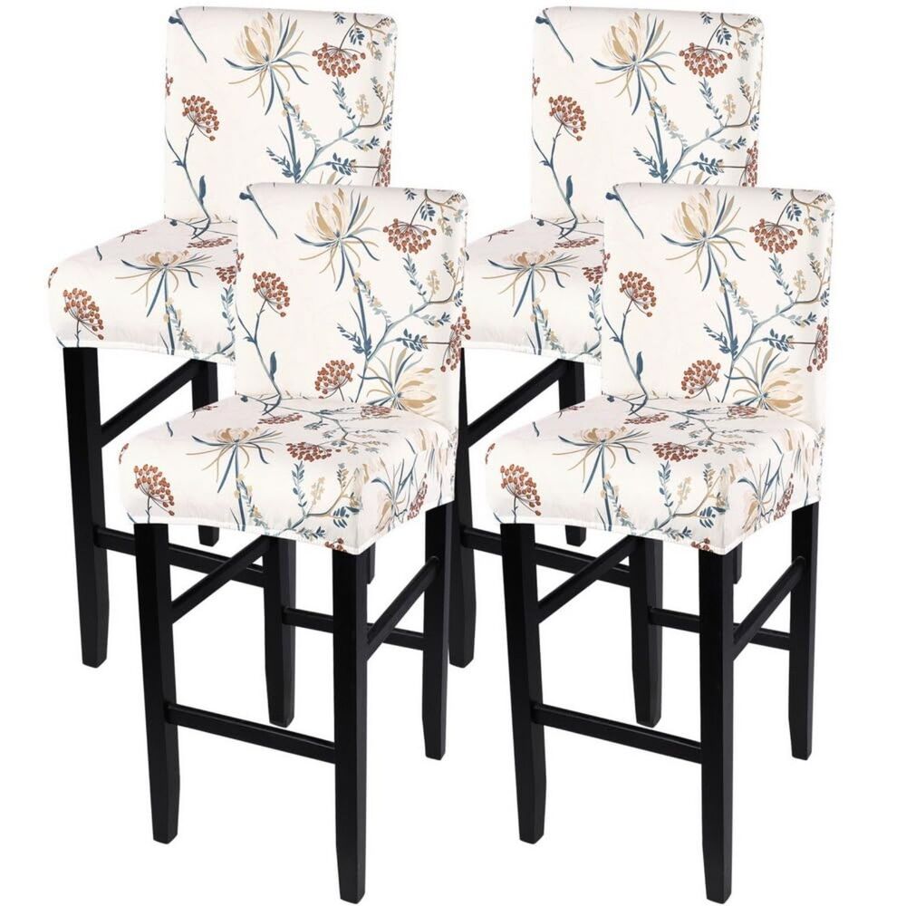 Set of 4, Stretch Washable Barstool Seat Covers, (Beige Floral)
